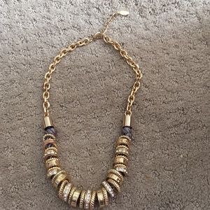 Ann Taylor Gold Necklace with Gray Rope Accent